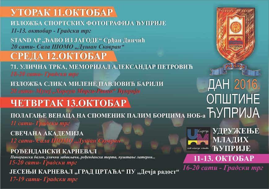 Програм догађаја за Дан општине Ћуприја