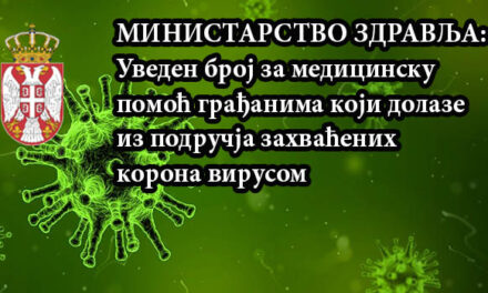 УВЕДЕН БРОЈ ЗА МЕДИЦИНСКУ ПОМОЋ ГРАЂАНИМА КОЈИ ДОЛАЗЕ ИЗ ПОДРУЧЈА ЗАХВАЋЕНИХ КОРОНА ВИРУСОМ
