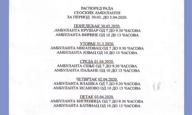 РАСПОРЕД РАДА СЕОСКИХ АМБУЛАНТИ