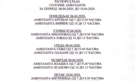 РАСПОРЕД ДЕЖУРСТАВА СЕОСКИХ АМБУЛАНТИ