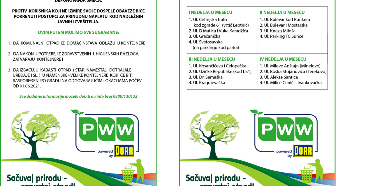 ПОСТАВЉЕНИ КОНТЕЈНЕРИ ЗА КАБАСТИ ОТПАД