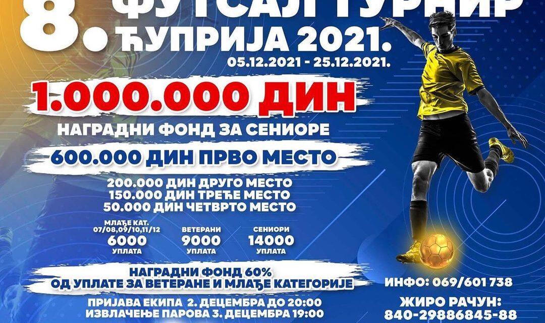 СВЕ ЈЕ СПРЕМНО ЗА ПОЧЕТАК 8. ФУТСАЛ ТУРНИРА „ЋУПРИЈА 2021.“